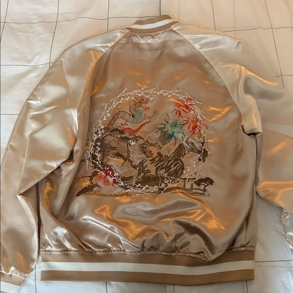 Topman Beige Satin Bomber Jacket - Picture 4 of 5